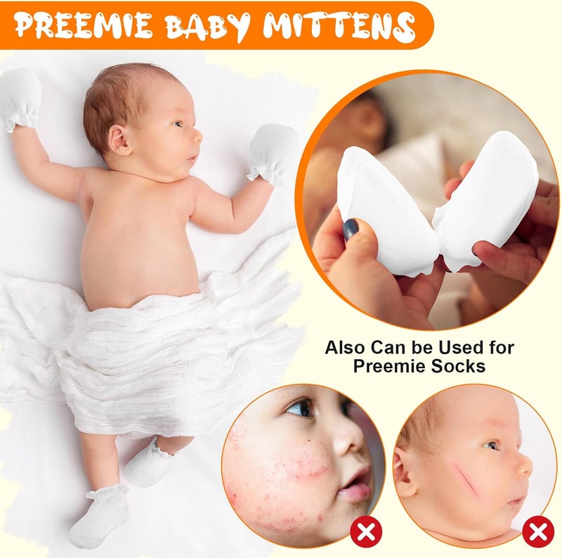 Vabean 12 Pairs Preemie Baby Mittens No Scratch Cotton Premature Baby Gloves for Nicu Preemie Girls Boys Gifts - Image 5